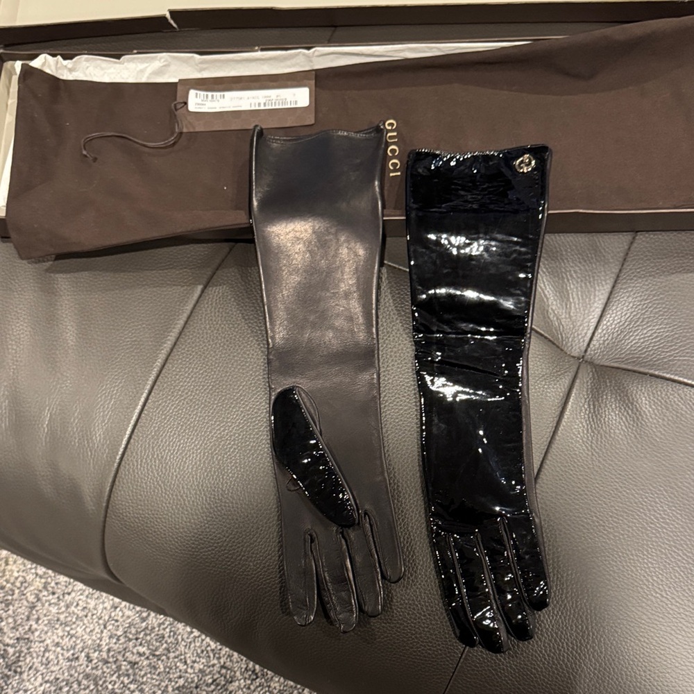 Gucci Black Leather and Patent Gloves